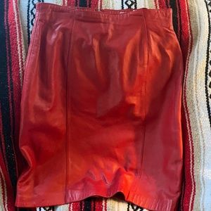 Beautiful Fire Red Real Leather Vintage Skirt